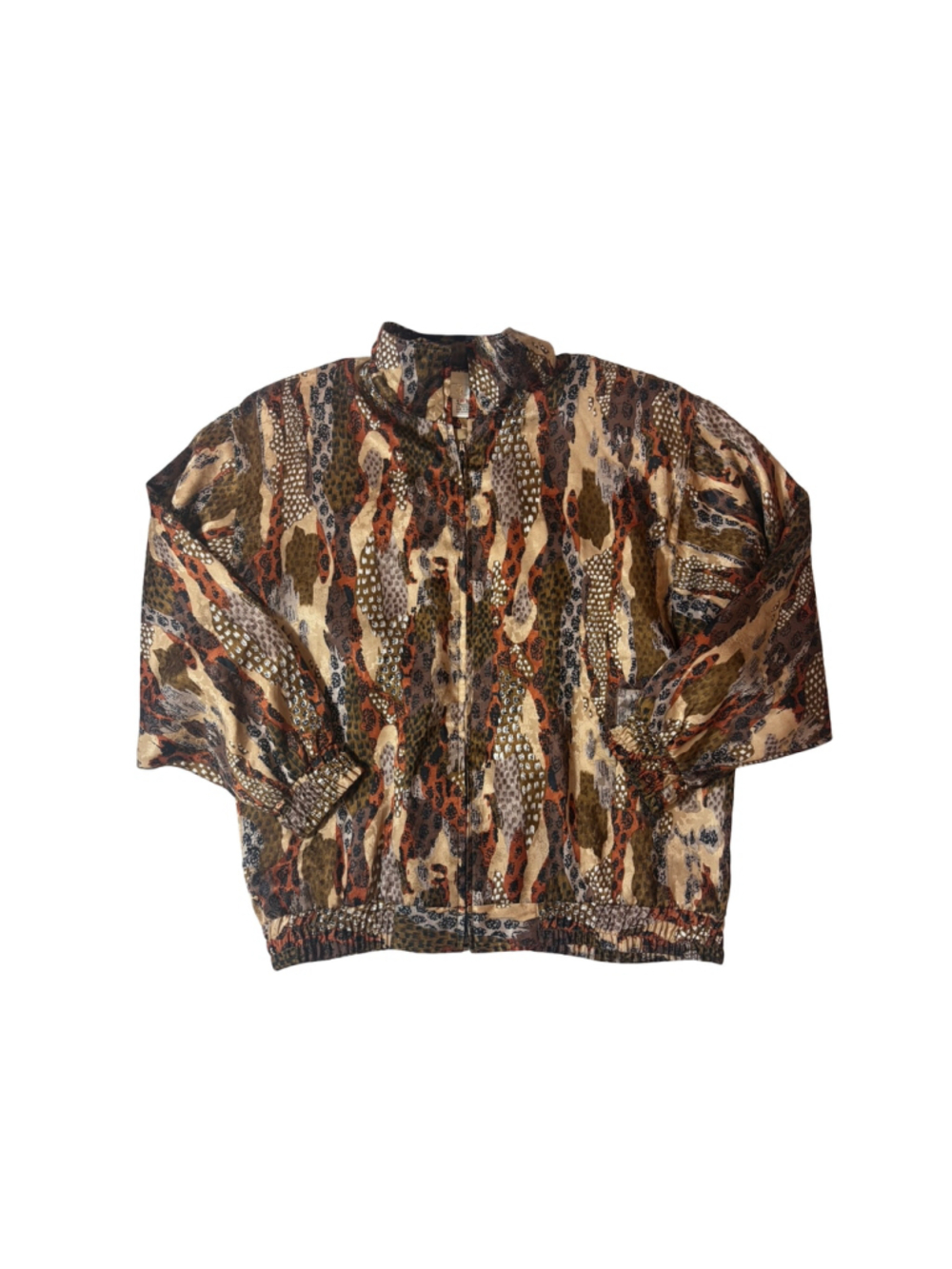 Vintage Cache Silk Bomber Jacket Small Metallic Abstract Animal Print 90s